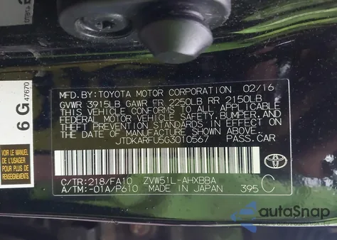 2016 Toyota Prius Two Eco from USA, damaged, VIN JTDKARFU5G3010567